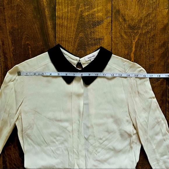 Aritzia Sunday Best Cream Color Shirt Dress with Black Collar and Open Back - Picture 8 of 9